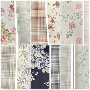 NEW 12 Large Floral & Check Plaid Wallpaper Sample Sheets Arts & Crafts Bundle